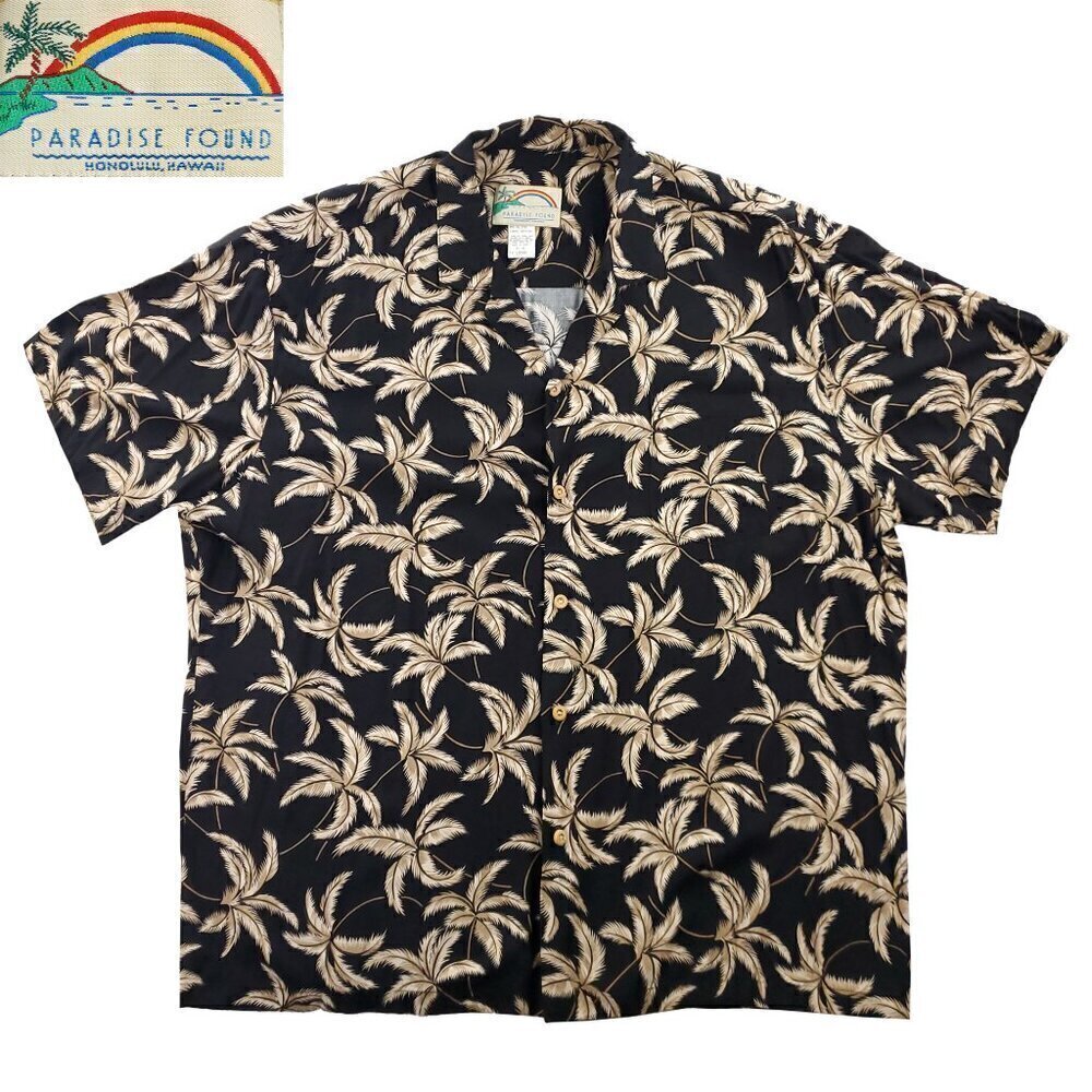 Paradise Found Hawaiian Shirt Palm Trees Vintage Honolulu Made USA Men's 2XL